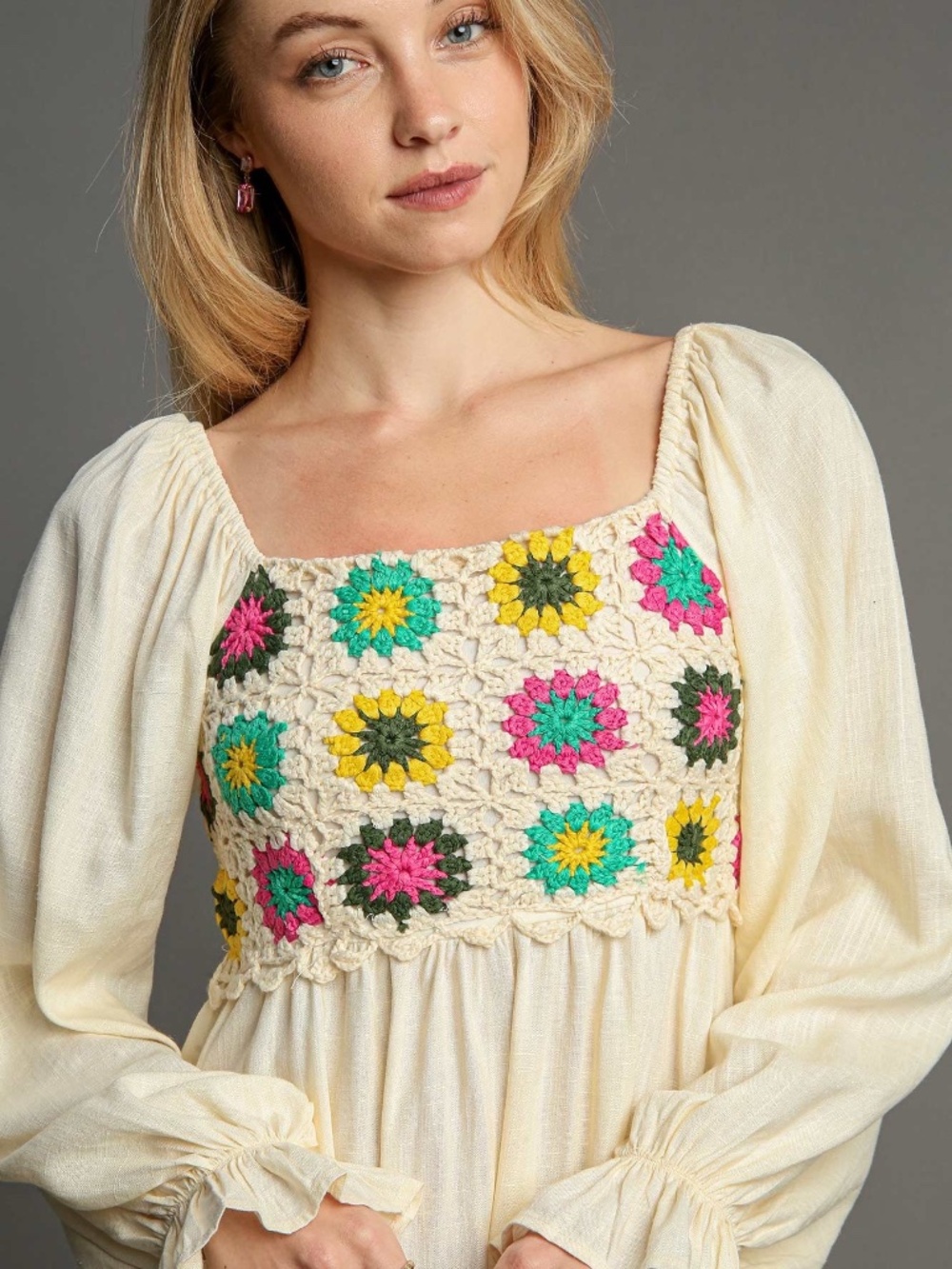 Umgee NWT Linen Blend Crochet Smocked Back Mini Dress - Picture 2 of 8